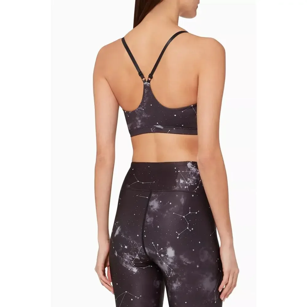 NWT Good American Celestial Print Sports Bra Size 3 L Black Crossback Strap